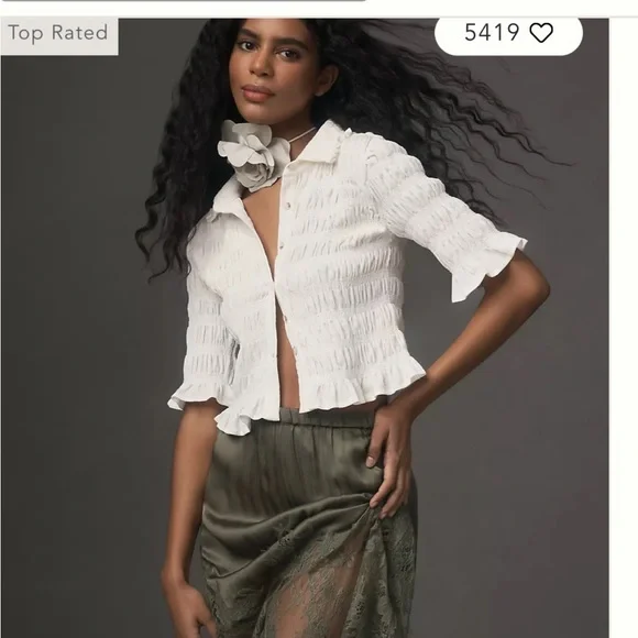 Maeve smocked button down blouse ivory size Ds - Picture 4 of 11